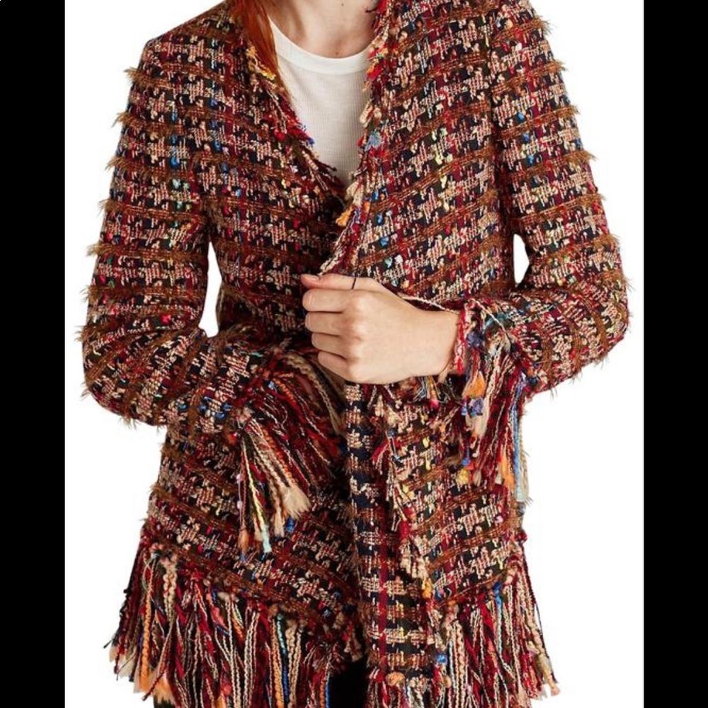 Zara black tweed fringe blazer/cardigan